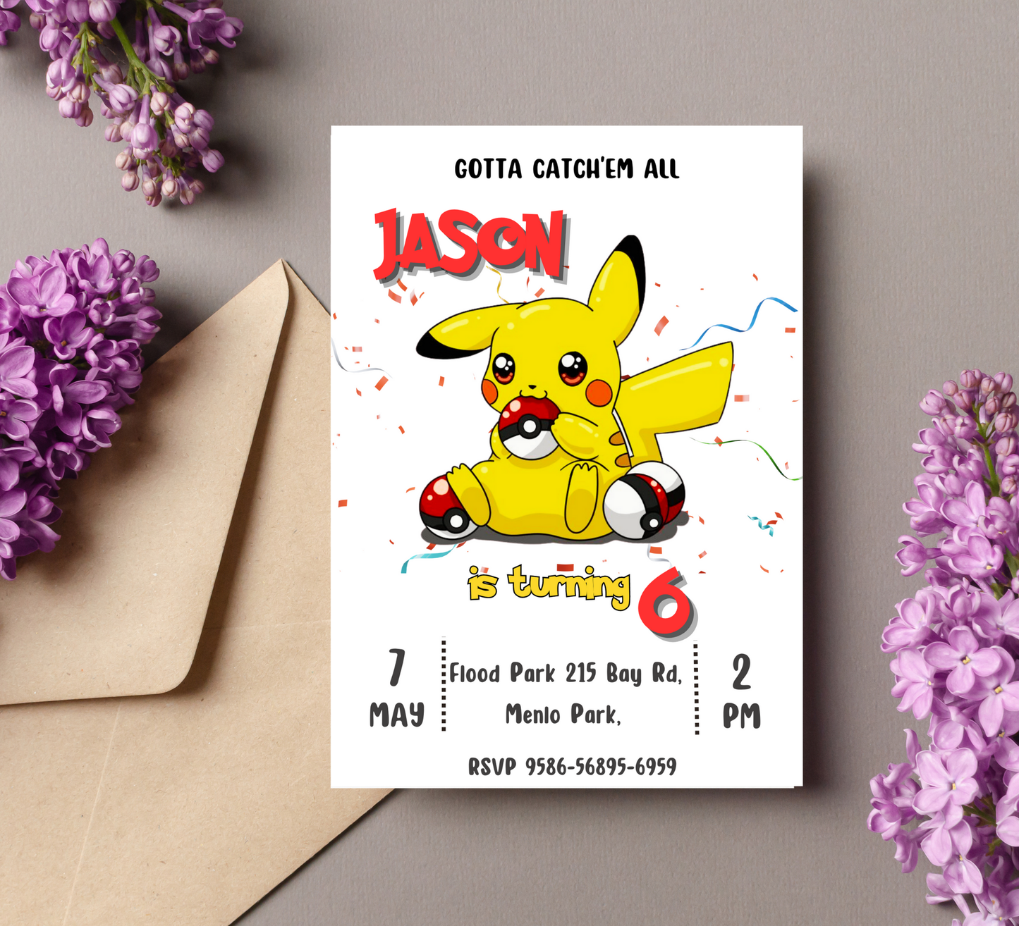 Pikachu Pokémon Birthday Invitation | Cute Kids Party Invite | Editable Digital Template