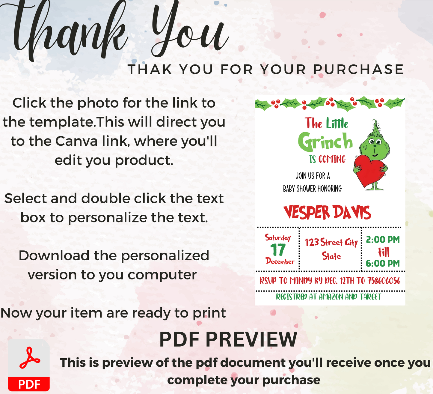 Grinch Baby Shower Winter Christmas Invitation | Holiday Baby Celebration | Editable Template