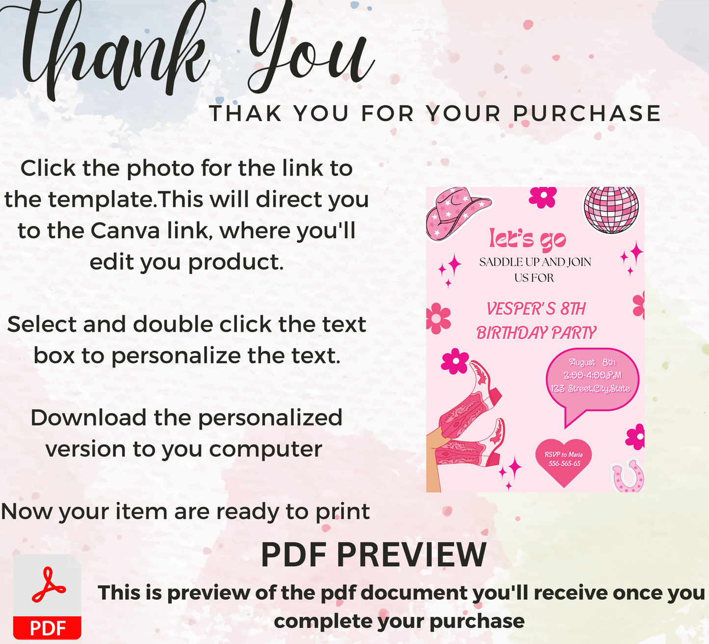 Barbie Cowgirl Cowboy Birthday Invitation | Pink Western Rodeo Party | Editable Template