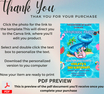 Bluey Waterslide Pool Birthday Invitation 🌊🏄‍♂️ | Bluey Swim Party Invite | Editable Canva Template | Printable Kids Summer Birthday | Bluey & Bingo Splash Pad Party | Boys & Girls Tropical Pool Bash | Wackadoo Summer Invite