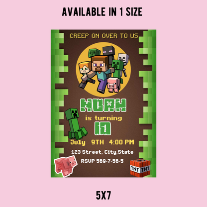 Minecraft Game Birthday Invitation ⛏️🎮 | Pixel Kids Party Invite | Editable Digital Template