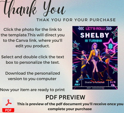 K-Pop Demon Hunters Ice Skating Invitation | Anime Aesthetic Party Invite | Editable Canva Template | Cyber Ice Skating Birthday