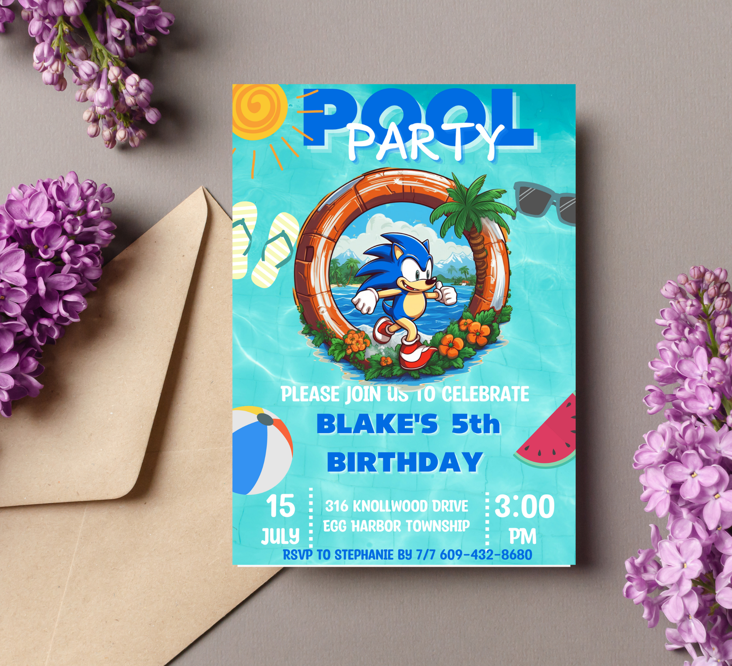Sonic the Hedgehog & Shadow Pool Birthday Invitation | Summer Swim Party | Editable Canva Template