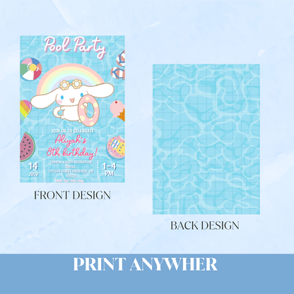 Cinnamoroll Kawaii Pool Birthday Invitation | Pastel Blue Summer Swim Invite | Editable Canva Template | Cute Aesthetic Splash Bash