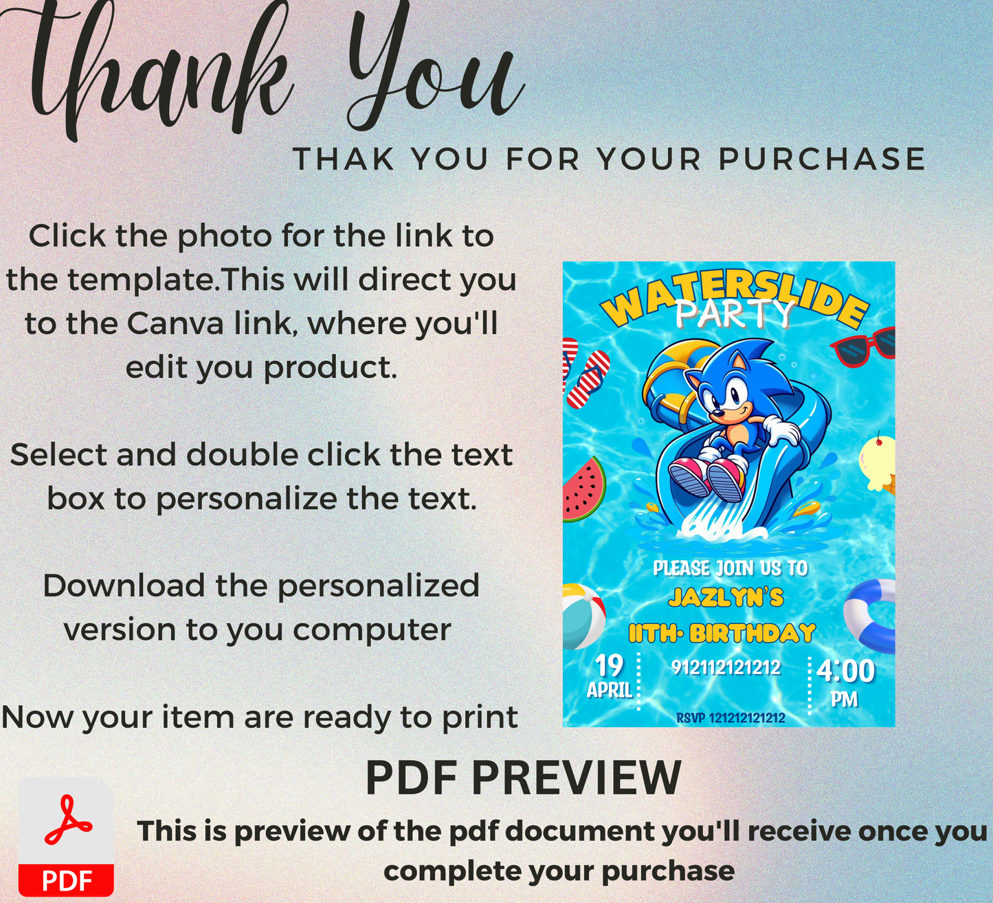 Sonic Waterslide Birthday Invitation | Pool Party Invite | Editable Canva Template | Gotta Splash Fast Summer Birthday | Sonic Speed Splash Printable