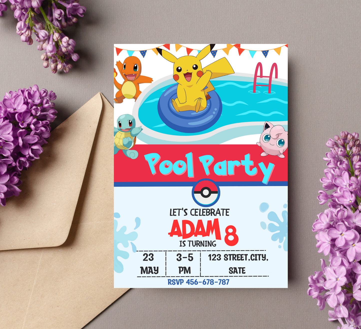 Pokémon Pool Birthday Invitation | Summer Splash Party Invite | Editable Digital Template