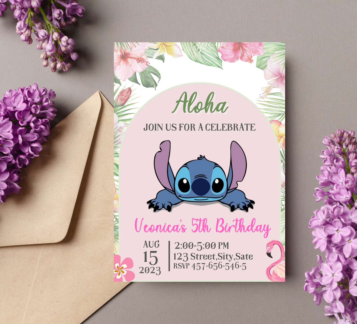 Stitch Aloha Tropical Hawaii Birthday Invitation 🌺🌴 | Luau Party Invite | Editable Digital Template