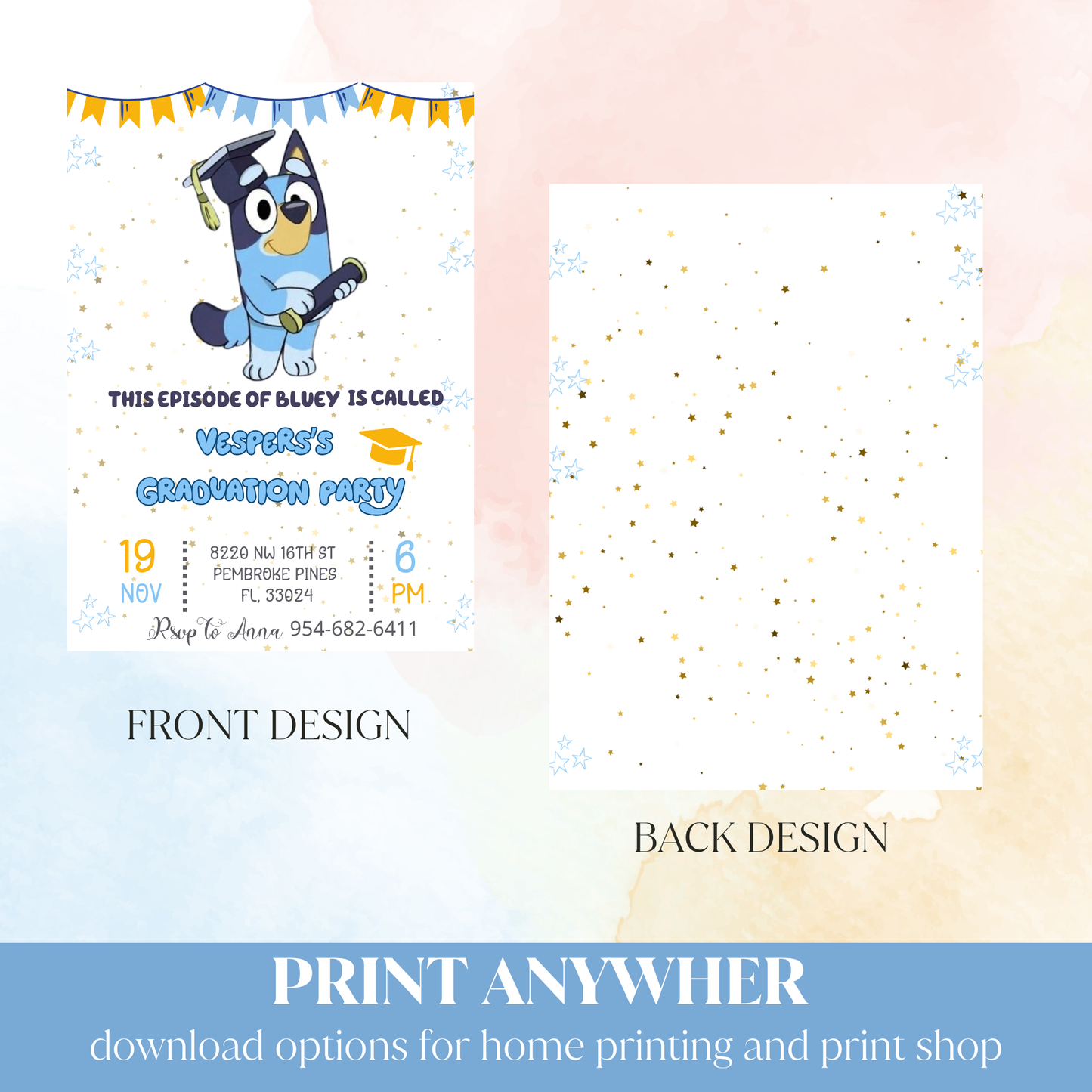 Bluey Graduation Invitation | Kindergarten & Preschool Celebration | Editable School Invite